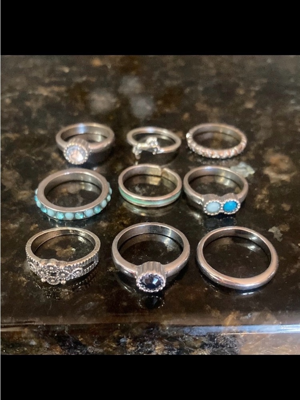 Set of 9 Silver Rings